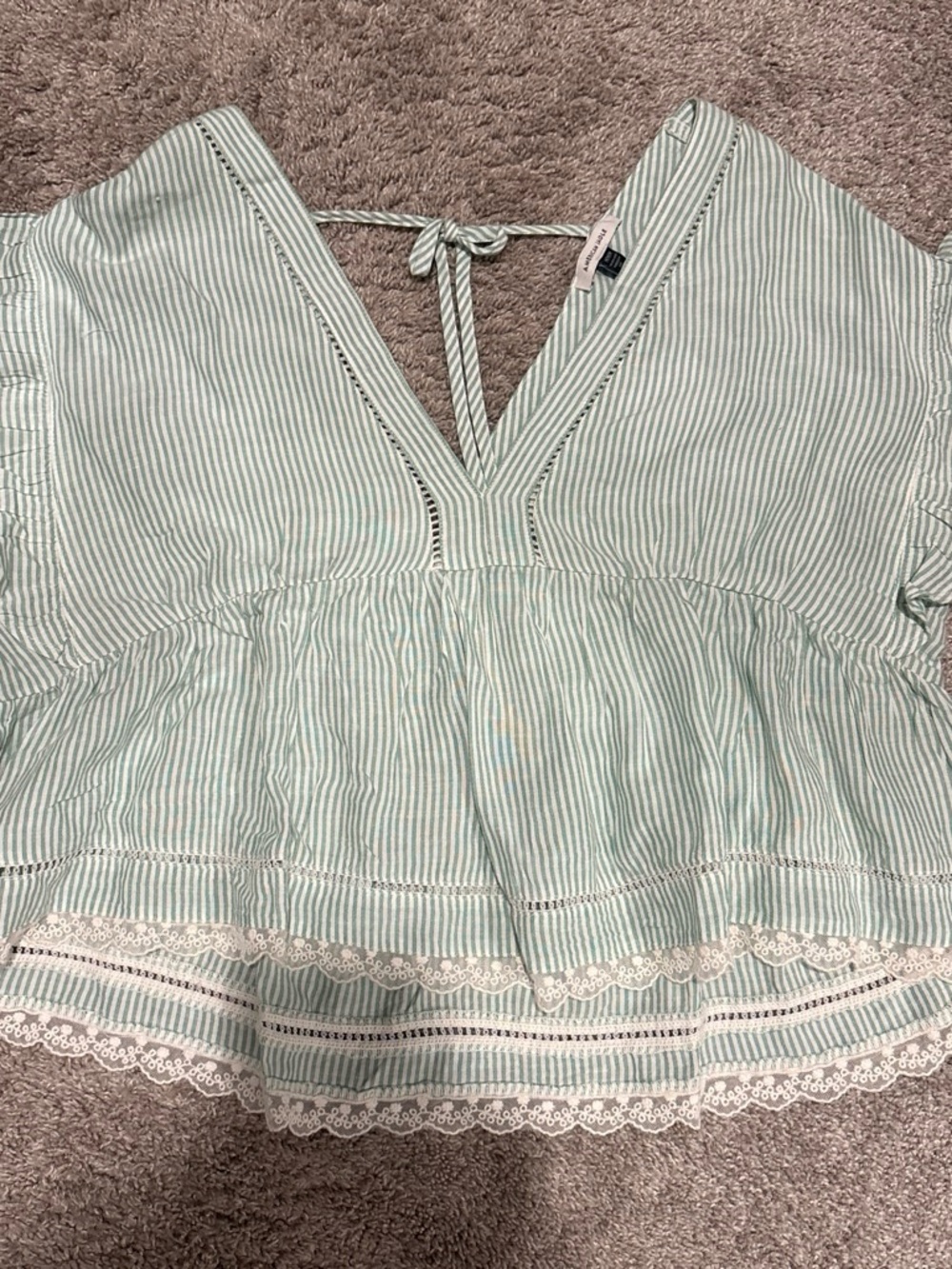 American Eagle Outfitters Mint Green Striped Peplum V-Neck Top